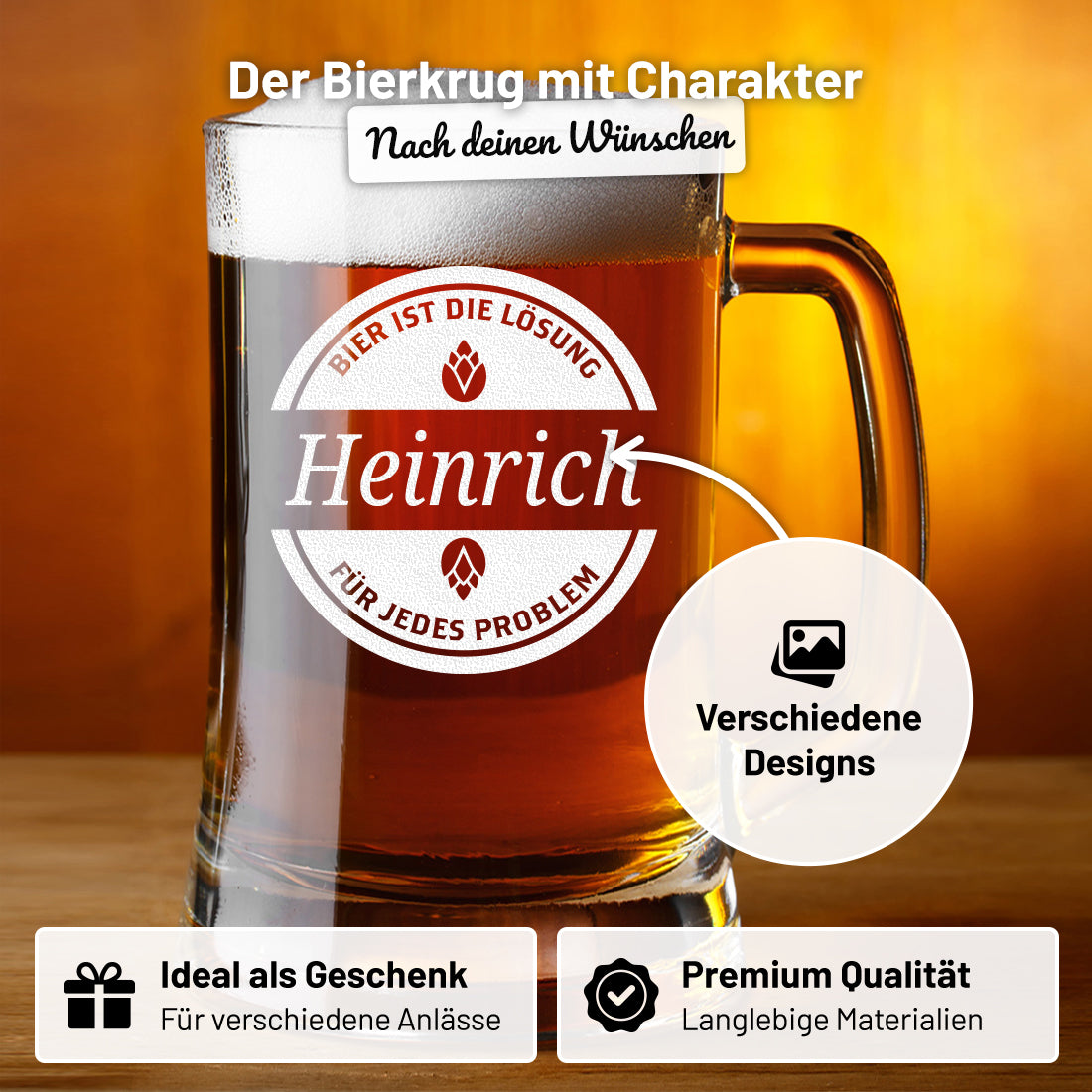 Bierkrug 0,5 Liter mit Henkel mit personalisierter Gravur