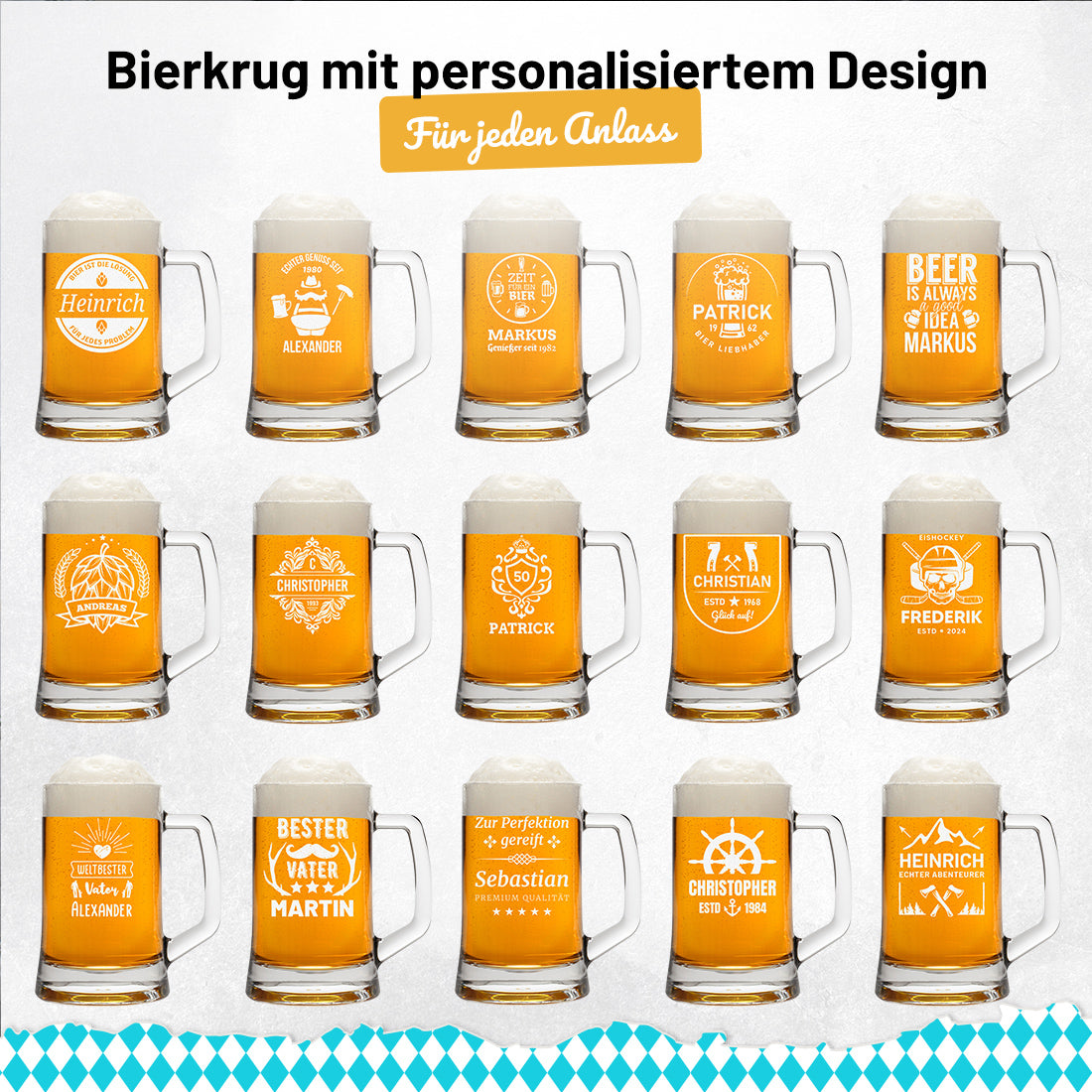 Bierkrug 0,5 Liter mit Henkel mit personalisierter Gravur