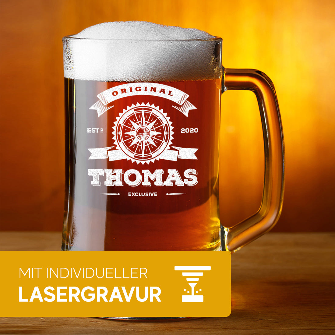 Bierkrug "Original Exklusive" 0,5 Liter aus Glas mit Gravur