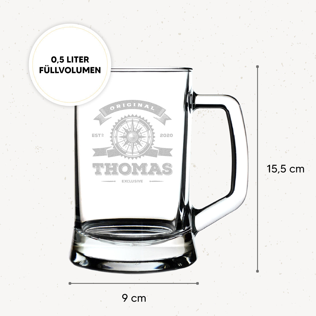 Bierkrug "Original Exklusive" 0,5 Liter aus Glas mit Gravur