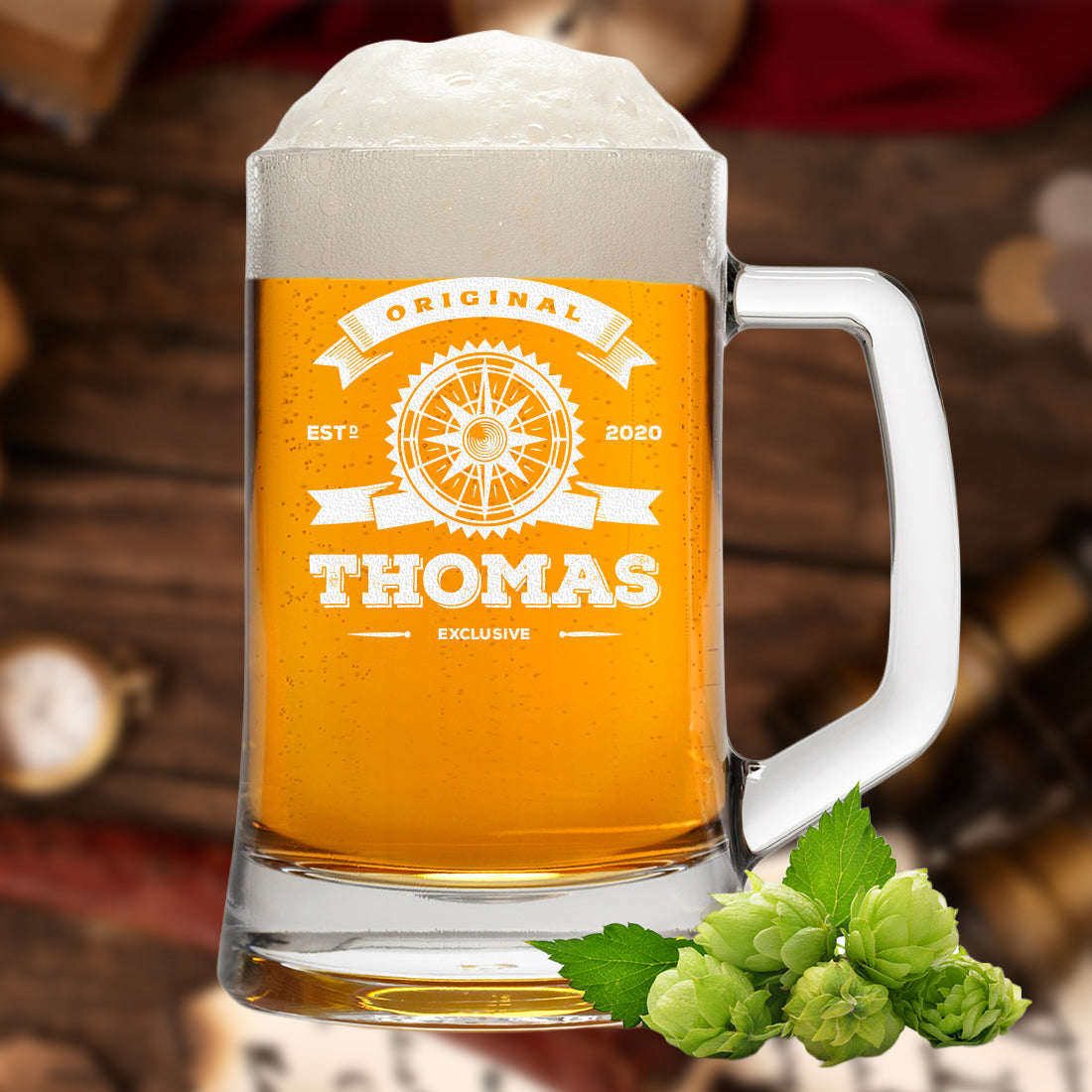 Bierkrug "Original Exklusive" 0,5 Liter aus Glas mit Gravur