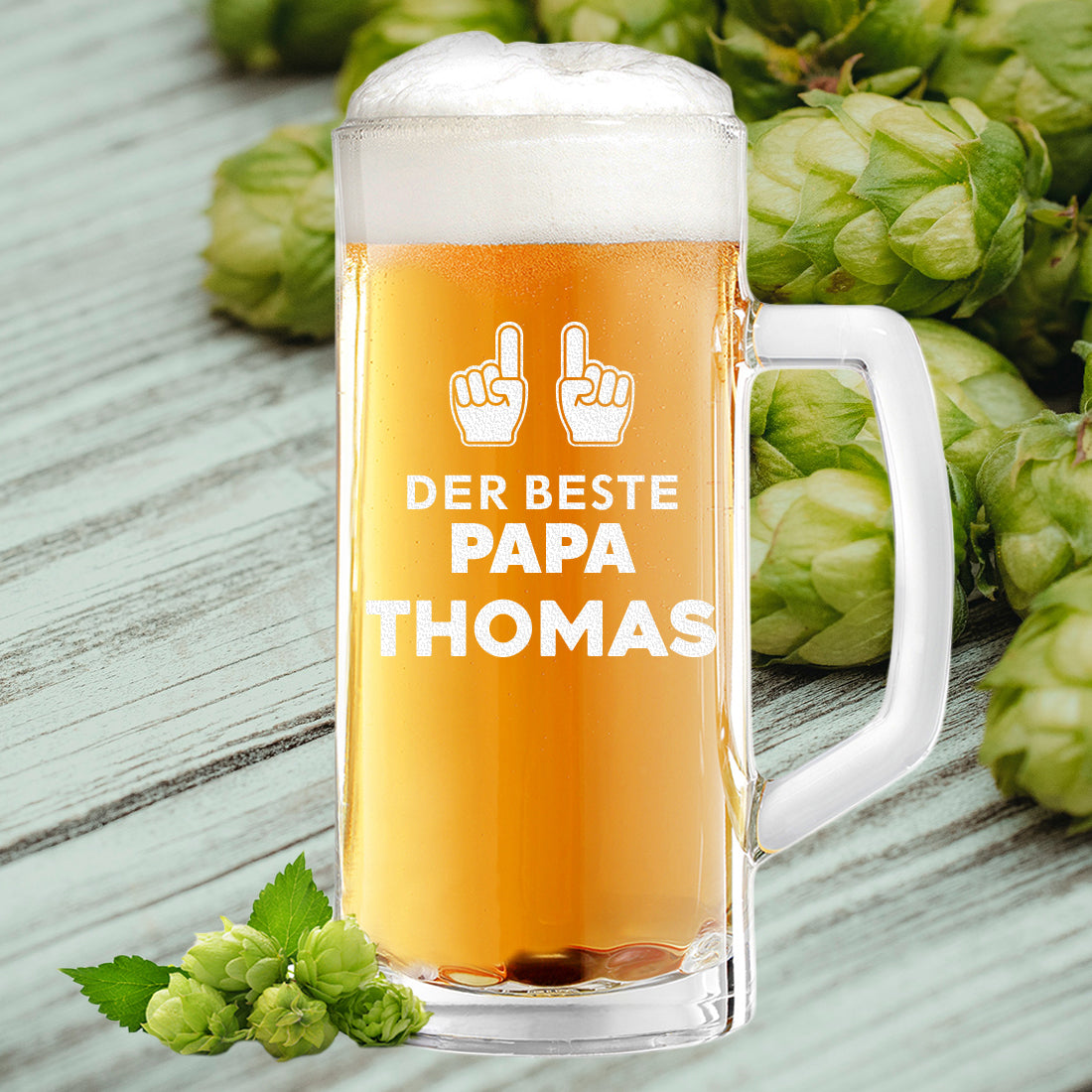 Bierkrug 0,5 Liter mit Gravur zum Vatertag - Motiv "Der beste Papa"