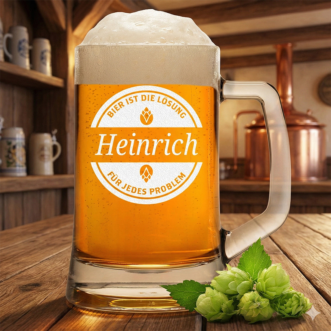 Bierkrug 0,5 Liter mit Henkel mit personalisierter Gravur