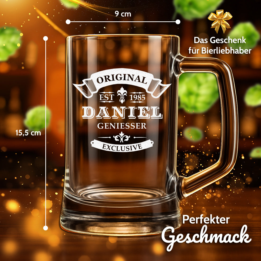 Bierkrug 0,5 Liter mit Ornament personalisiert