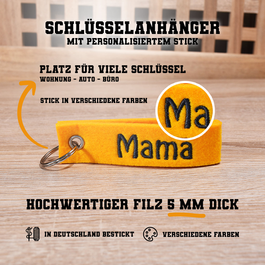 Filz Schlüsselanhänger mit Stick personalisiert