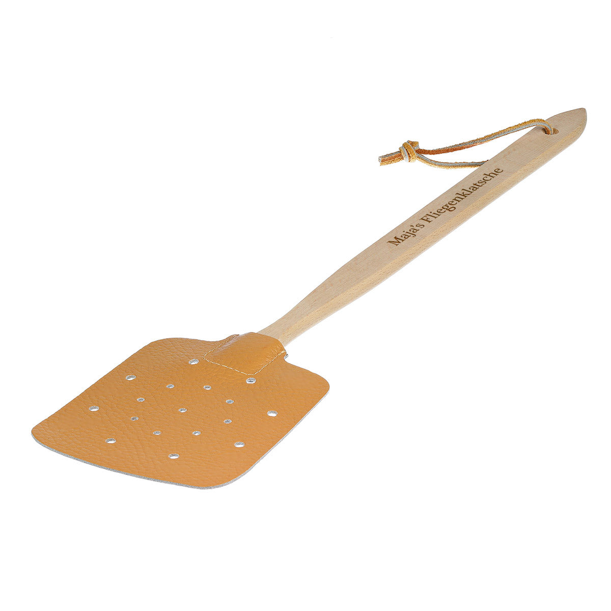 Schlichte Fliegenklatsche aus Holz als originelles Geschenk mit Namensgravur.