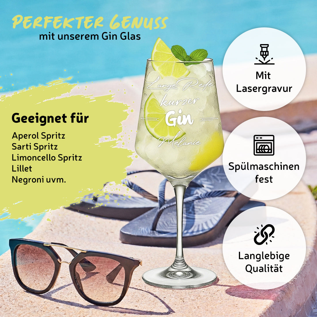 Modernes Gin Glas 560 mit personalisierter Gravur - Lange Rede kurzer Gin