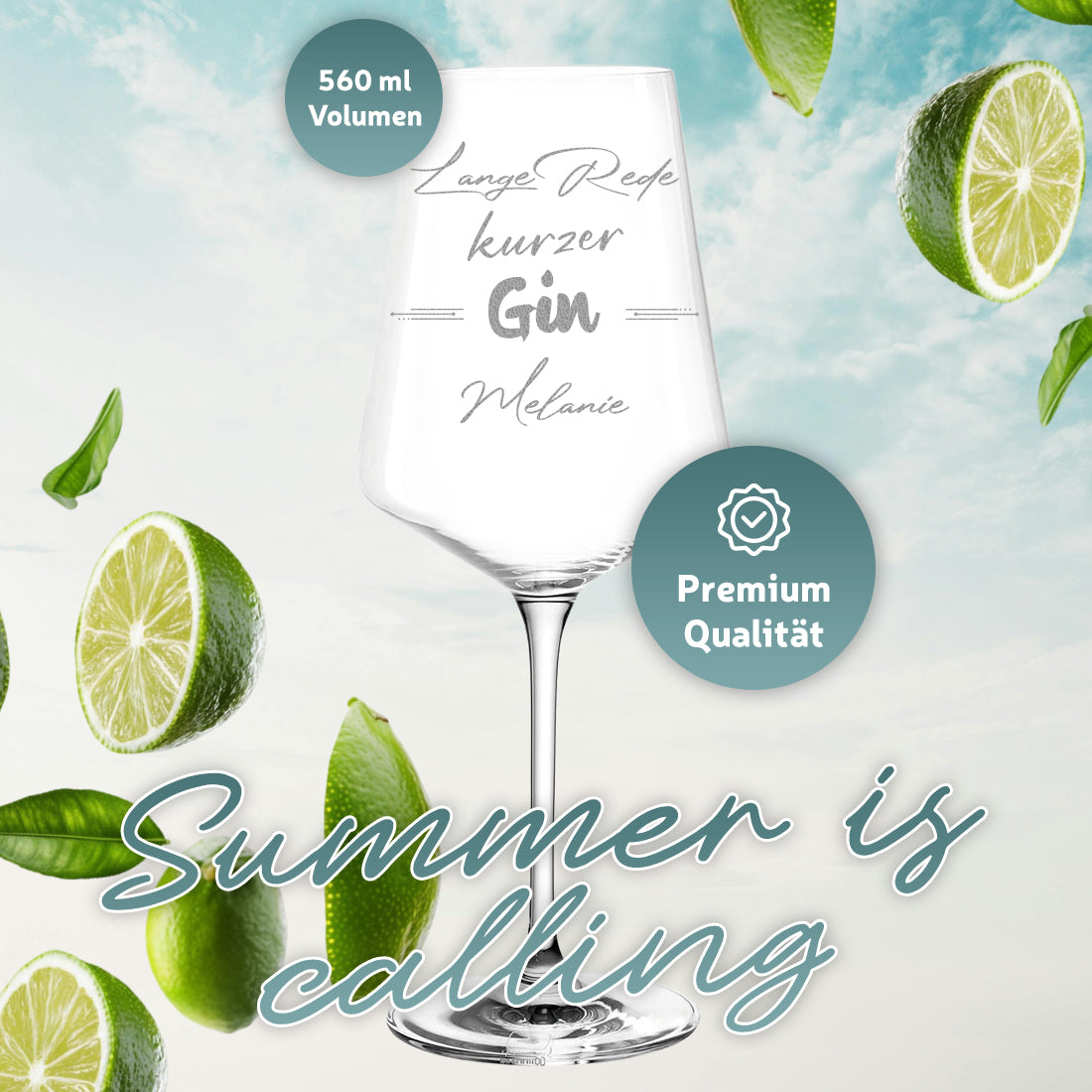 Modernes Gin Glas 560 mit personalisierter Gravur - Lange Rede kurzer Gin