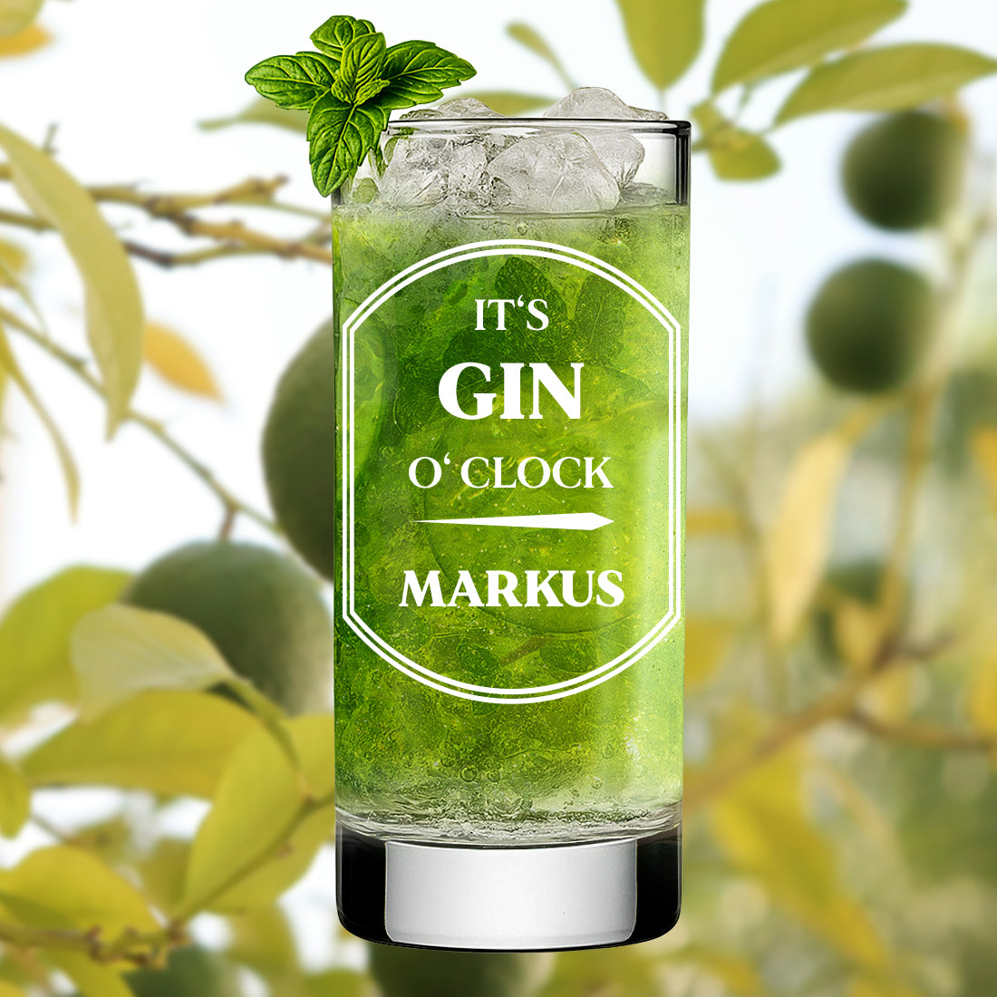 Gin Glas 485 ml mit Gravur - It's Gin o'clock