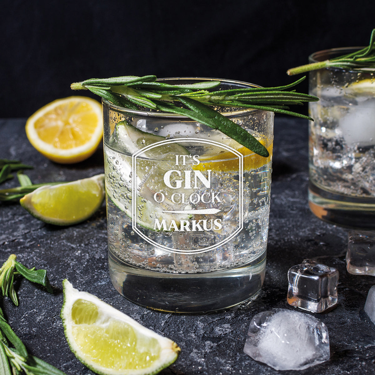 Gin Glas 320 ml mit personalisierter Gravur - Motiv "It's Gin o'clock"