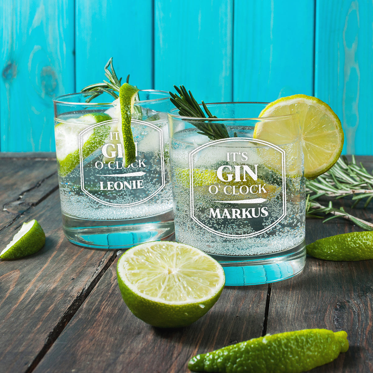 Gin Glas 320 ml mit personalisierter Gravur - Motiv "It's Gin o'clock"