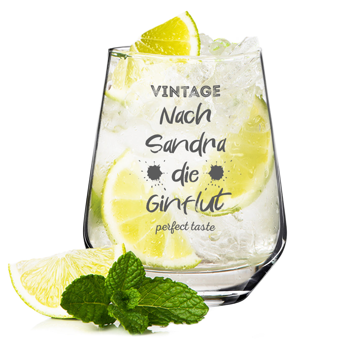 Gin Trinkglas klein 425 ml mit Gravur - Motiv "Nach mir die Ginflut"