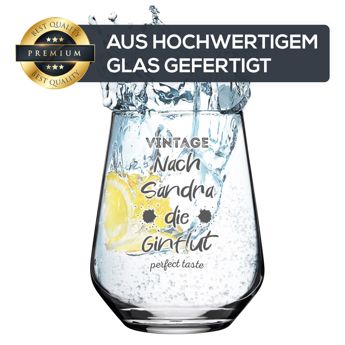 Gin Trinkglas klein 425 ml mit Gravur - Motiv "Nach mir die Ginflut"