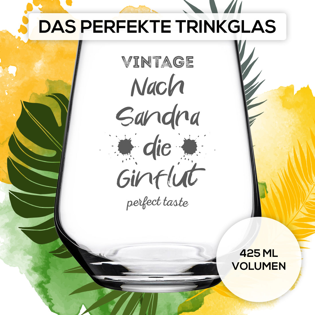 Gin Trinkglas klein 425 ml mit Gravur - Motiv "Nach mir die Ginflut"