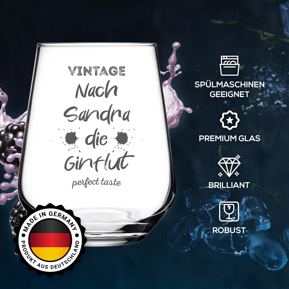 Gin Trinkglas klein 425 ml mit Gravur - Motiv "Nach mir die Ginflut"
