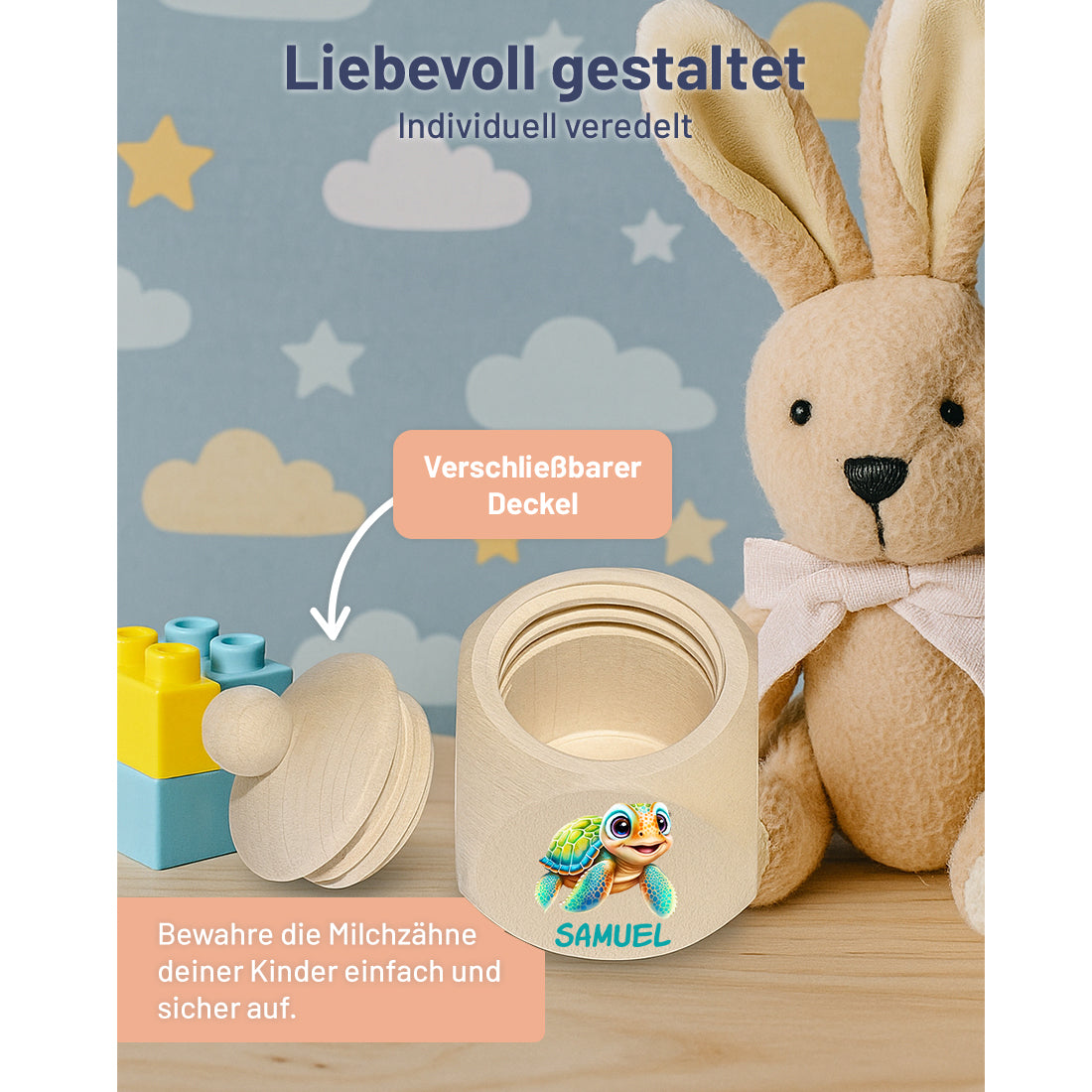 Einzigartiges Geschenk zur Taufe oder zum Geburtstag: Holz-Zahndose
