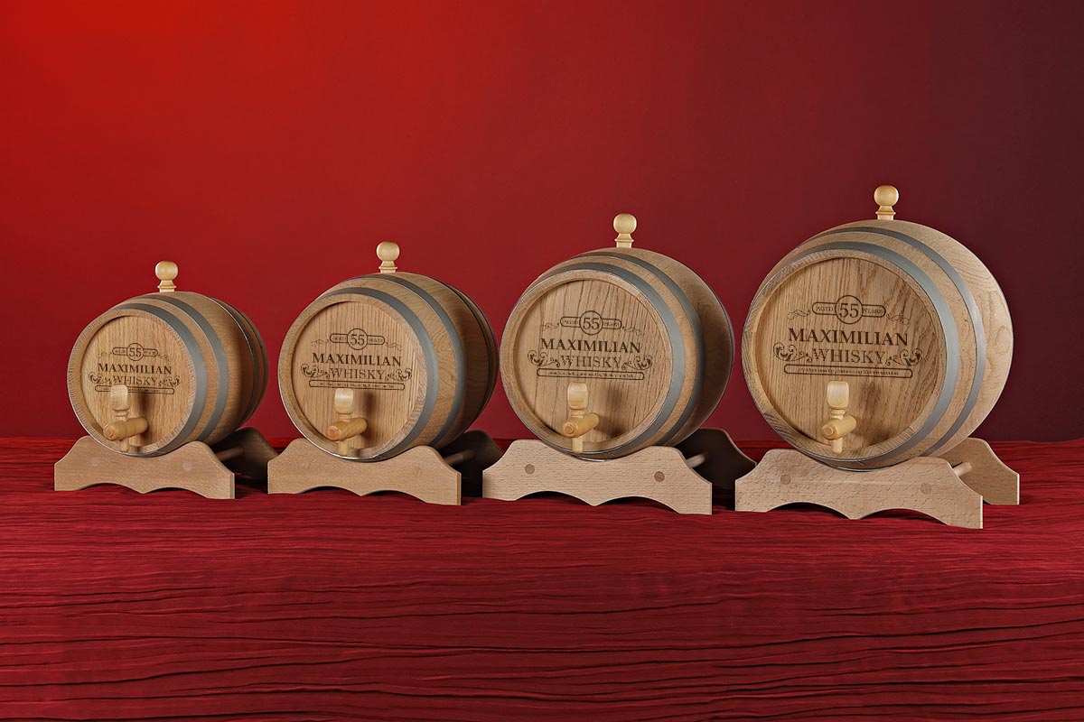 Whiskyfass aus Echtholz mit personalisierter Gravur - Motiv Jubiläum