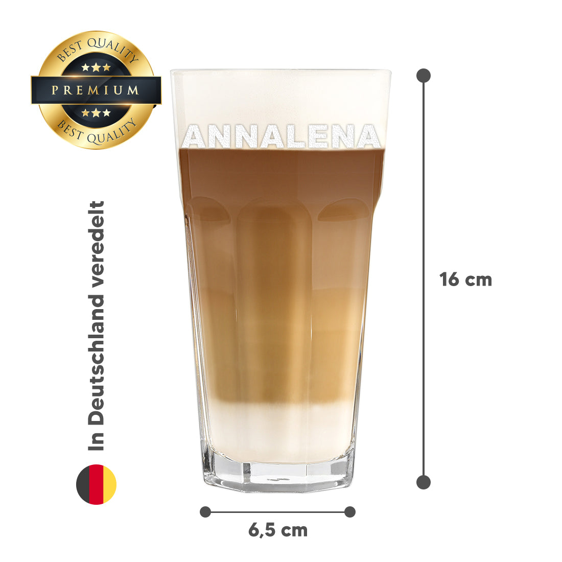 Kaffeebecher 480 ml aus Glas mit personalisierter Gravur - mit Namen