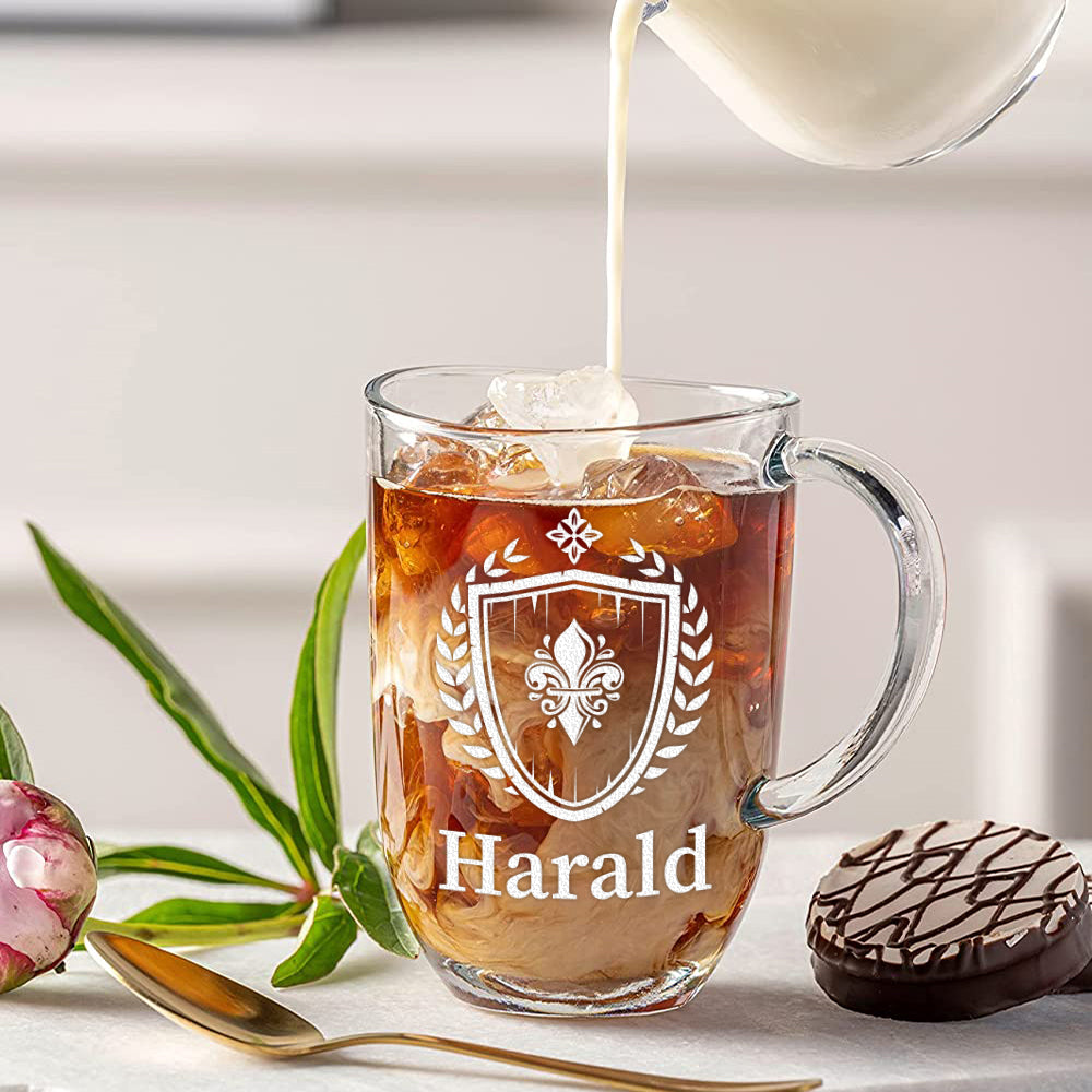 Trinkglas 380 ml für Kaffee & Tee mit Gravur - Motiv Fleur-de-lis