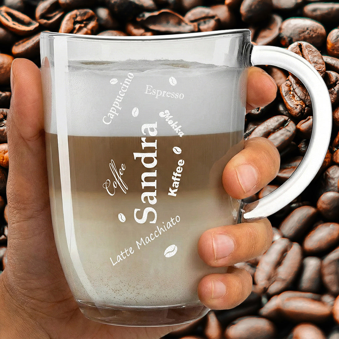 Kaffeeglas groß 380 ml mit personalisierter Gravur als Geschenk