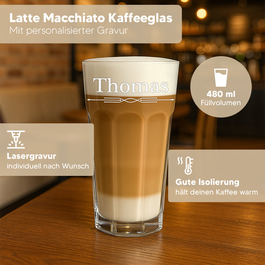 Kaffeeglas 480 ml mit personalisierter Gravur