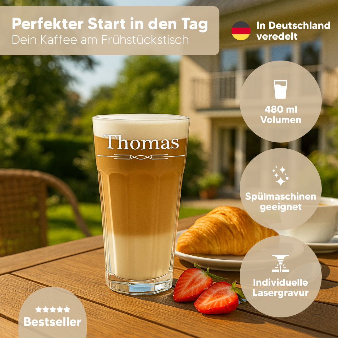 Kaffeeglas 480 ml mit personalisierter Gravur