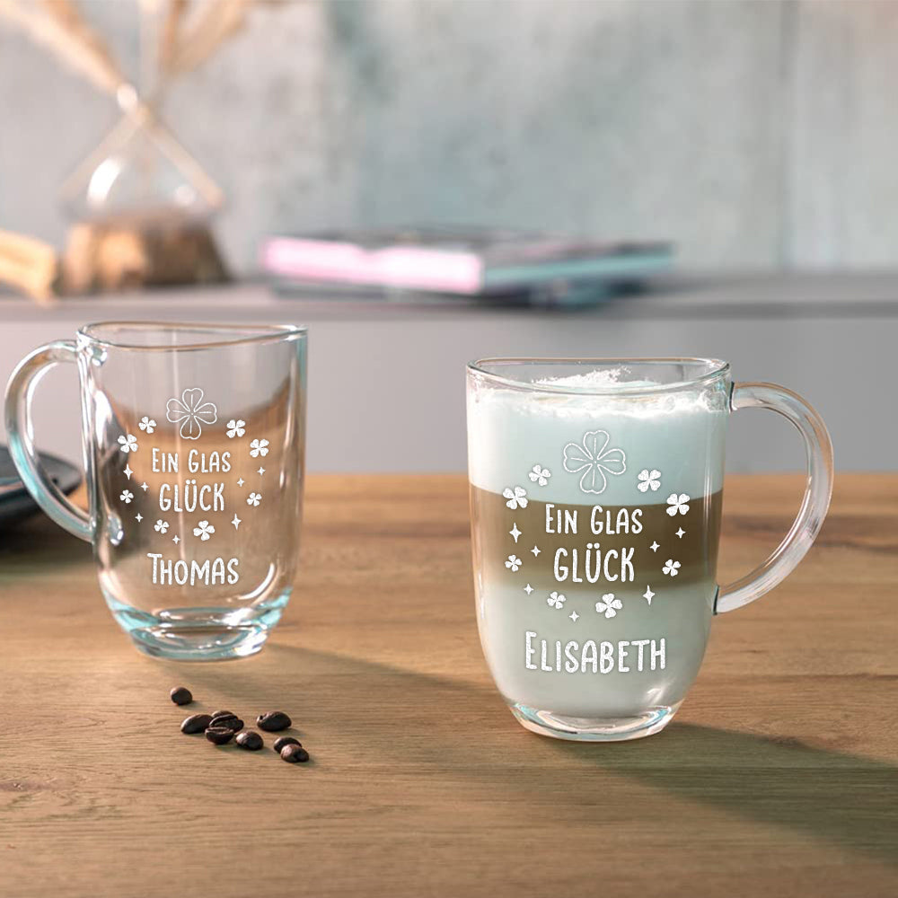 Kaffeeglas Becher 380 ml mit Gravur "Ein Glas Glück"