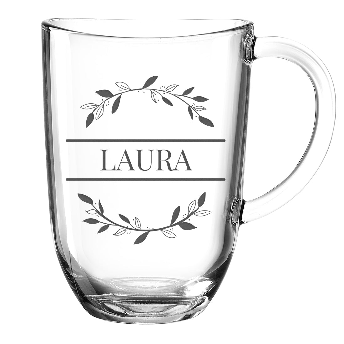 Kaffee Glasbecher 380 ml mit personalisierter Gravur - Motiv Blumenkreis