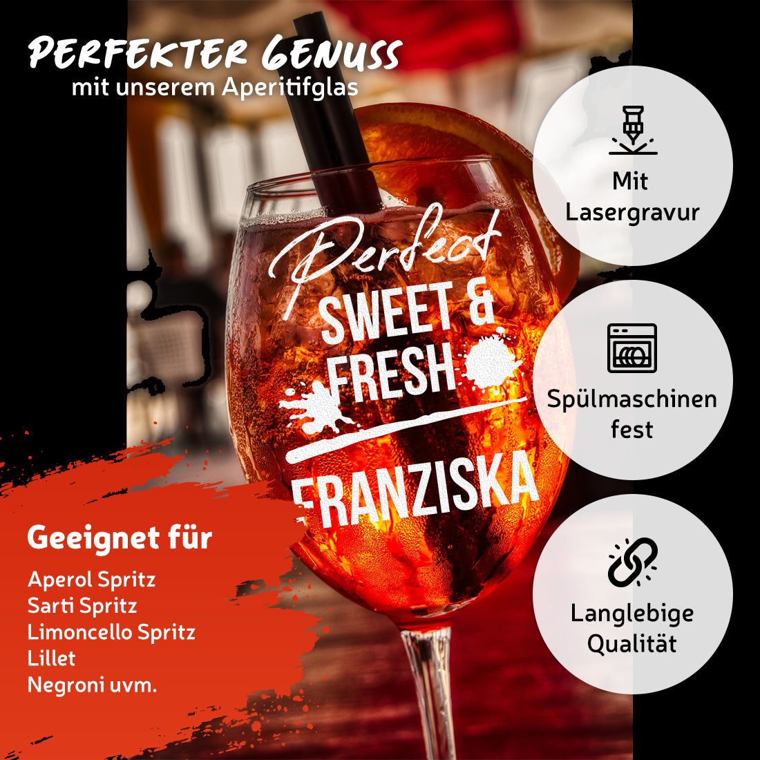 Personalisiertes Cocktailglas 460 ml mit Gravur - Motiv Blätterkreis