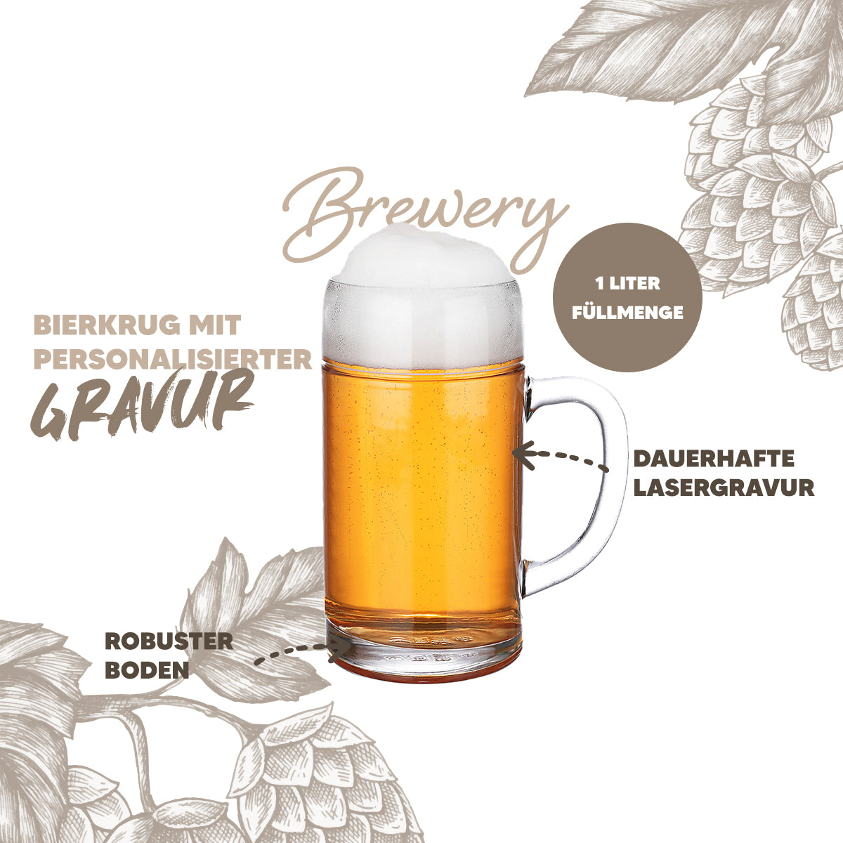Maßkrug Bierglas 1 Liter "Ornament" mit Gravur - personalisiertes Geschenk