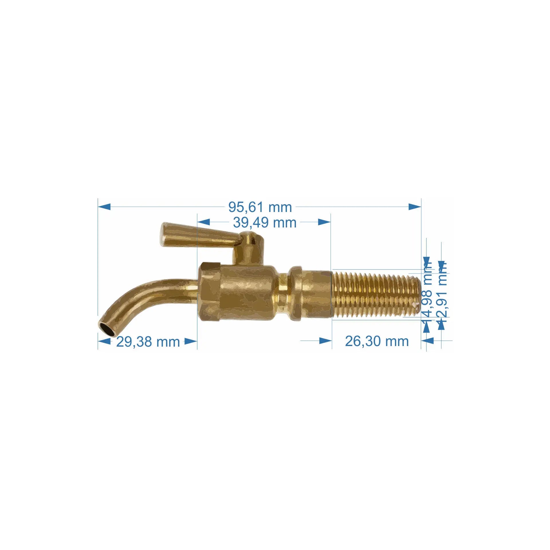Messing-Zapfhahn für Eichenholz Fässer - 9,5 cm