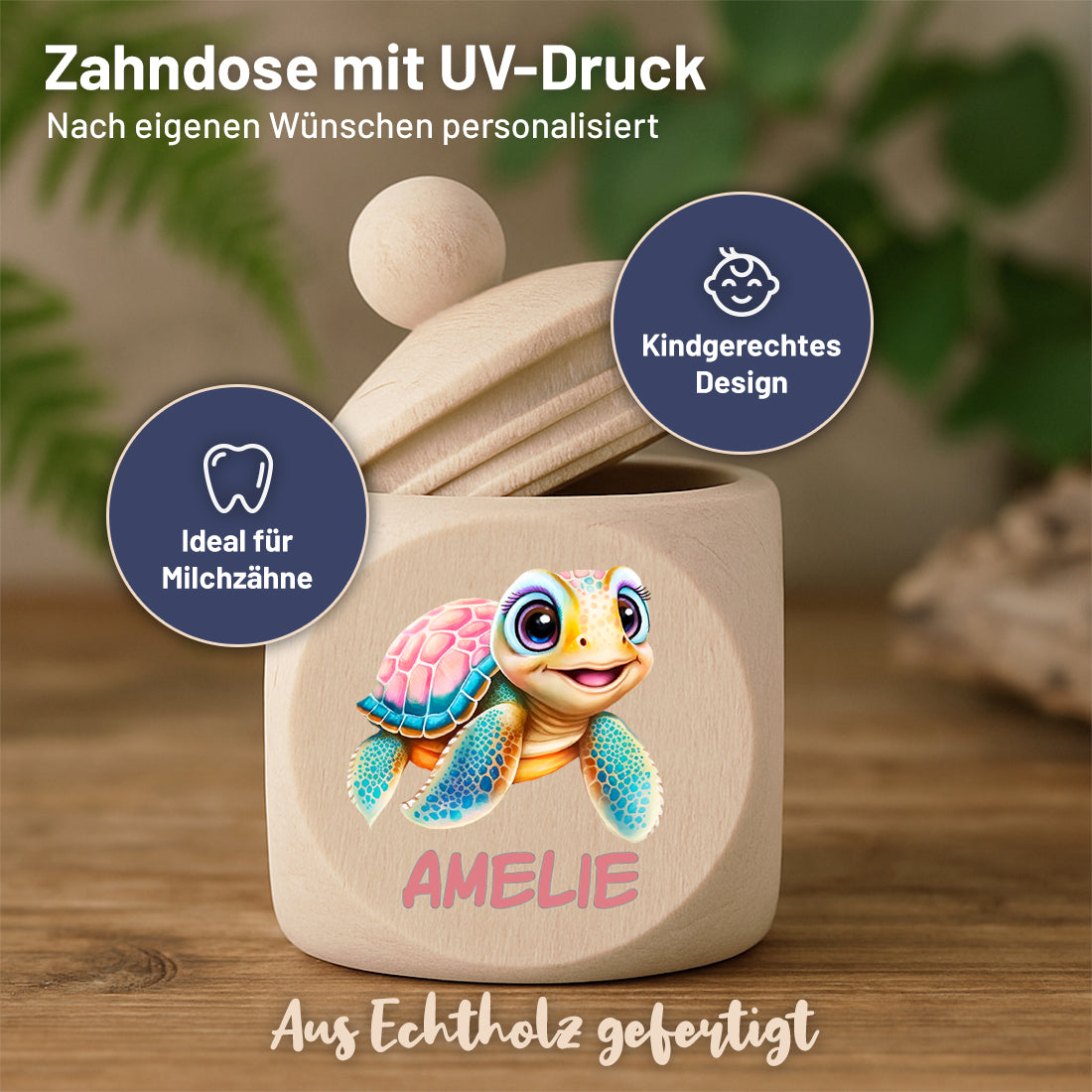 Milchzahndose Mädchen aus Ahornholz mit Wunschname