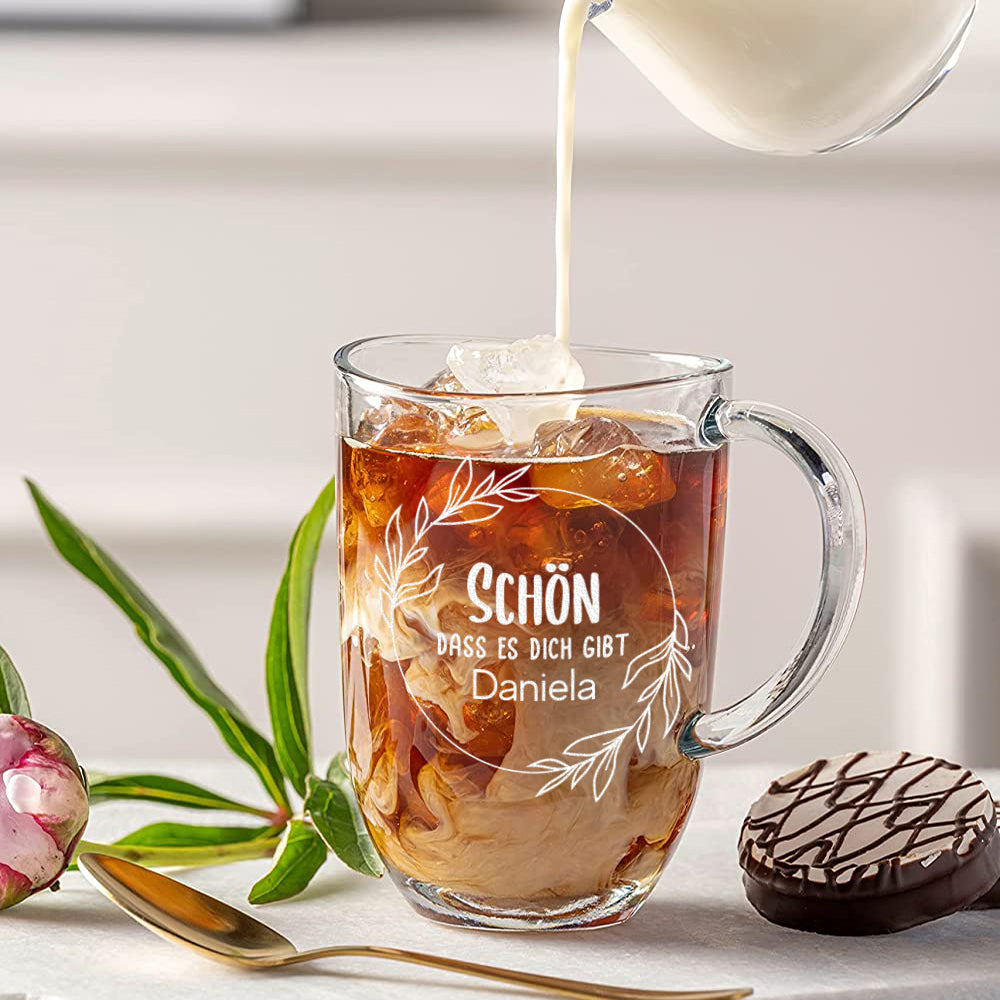 Teeglas groß 380 ml mit Motiv Gravur "Schön das es dich gibt"