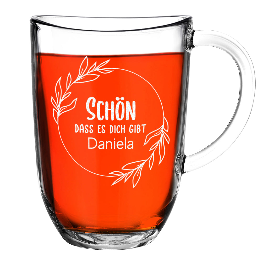Teeglas groß 380 ml mit Motiv Gravur "Schön das es dich gibt"