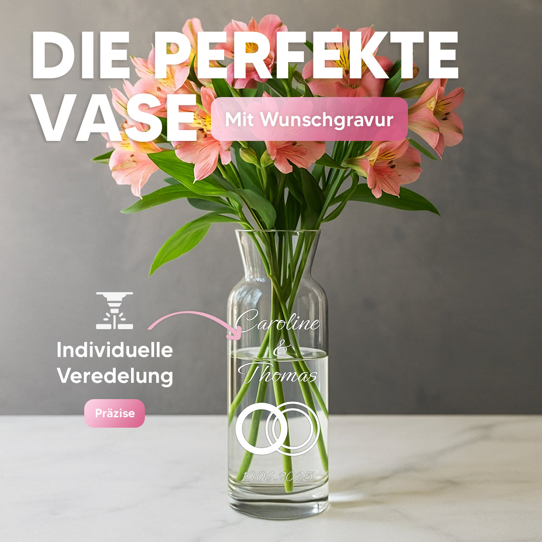 Personalisierte Blumenvase mit Gravur als perfekte Geschenkidee zur Hochzeit