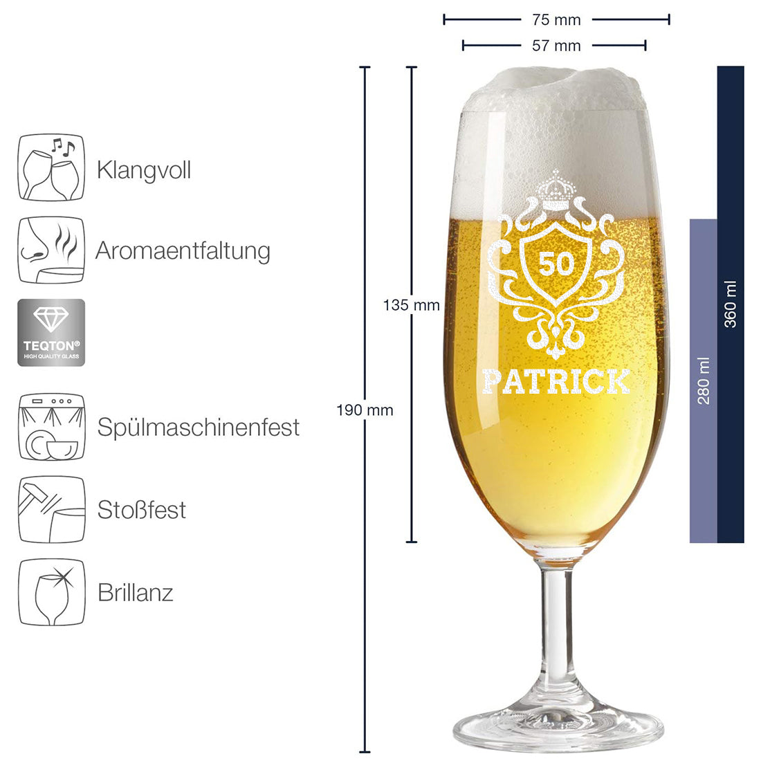 Pilstulpe Bierglas 0,3 Liter mit Gravur als Geburtstagsgeschenk