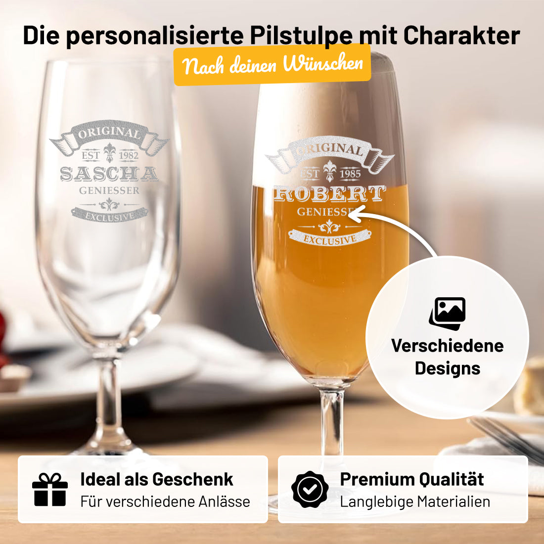 Bierglas Pilstulpe 0,3 Liter mit Wunschgravur - ideal als Geschenk