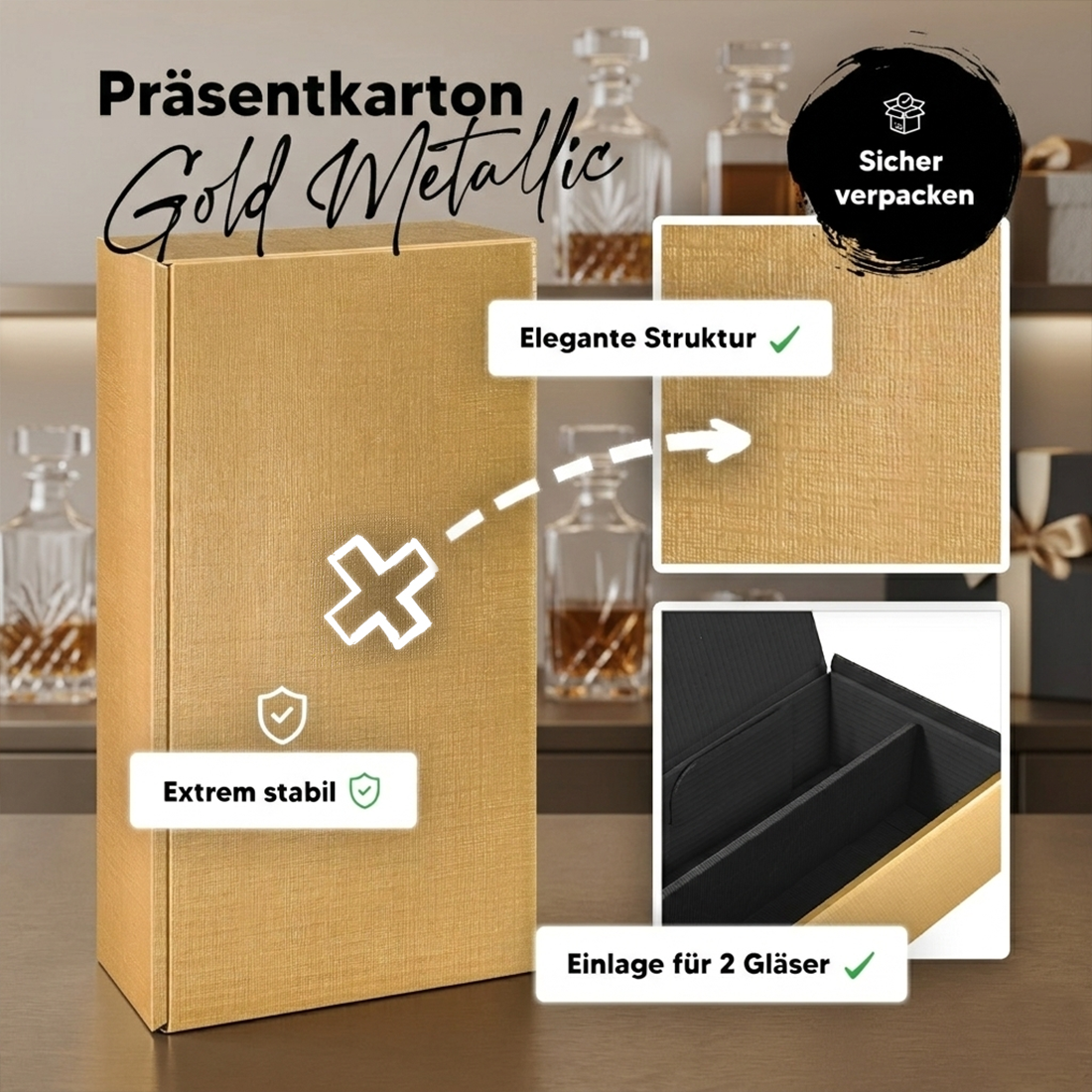 Goldene Premium-Präsentbox - 360 x 185 x 95 mm
