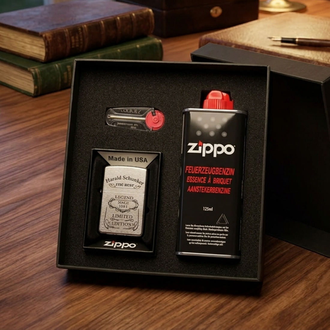 Zippo® Sturmfeuerzeug Geschenk-Set mit individueller Gravur Benzin Feuerzeug