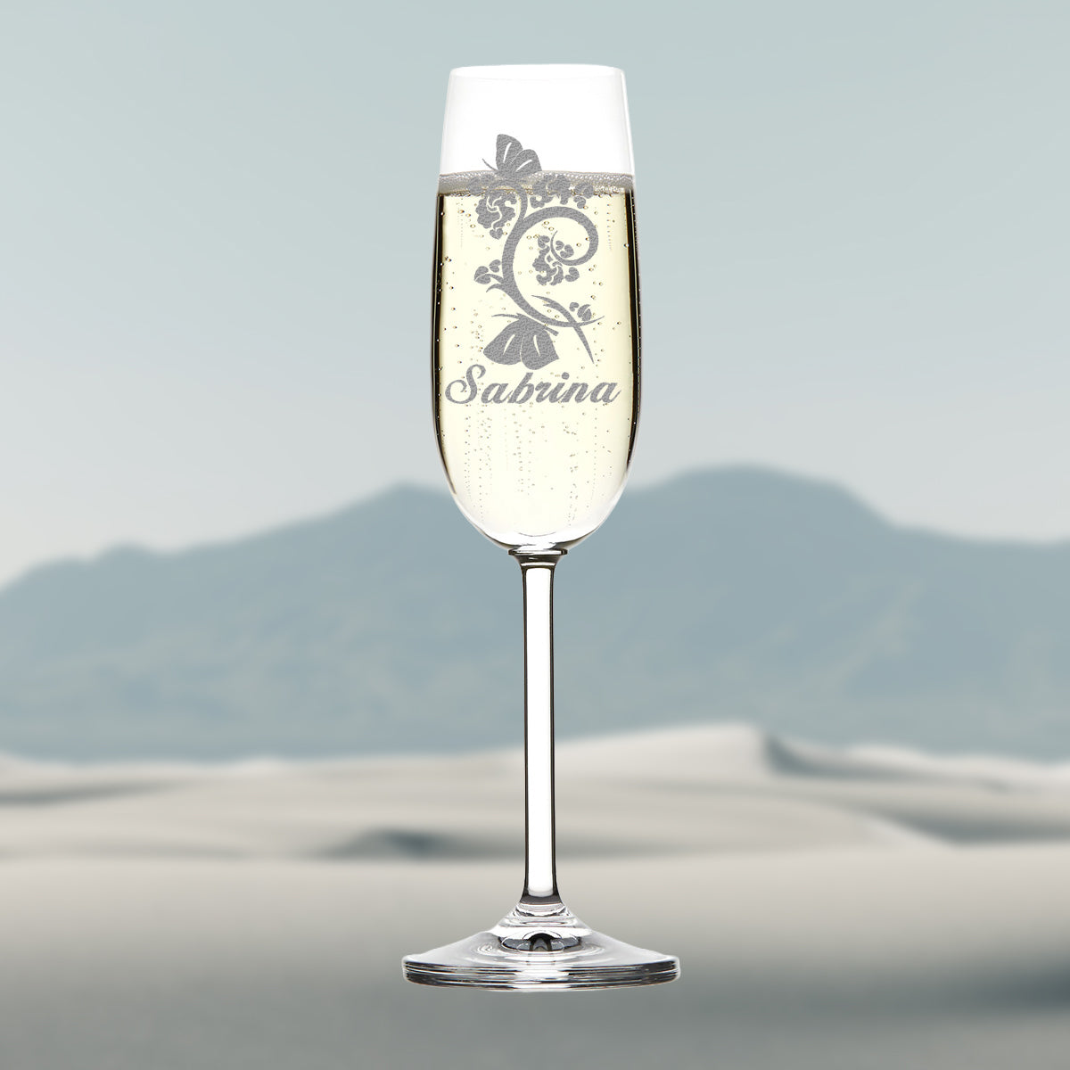 Sektglas mit personalisierter Gravur - Blumen Design