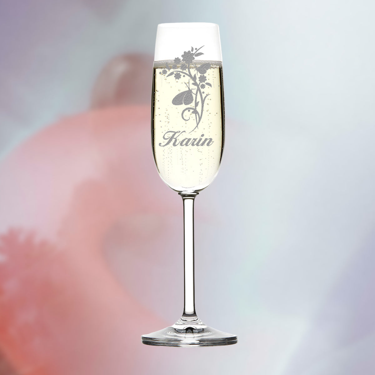 Sektglas 200 ml im "Floral Design" mit Gravur - Geschenkidee