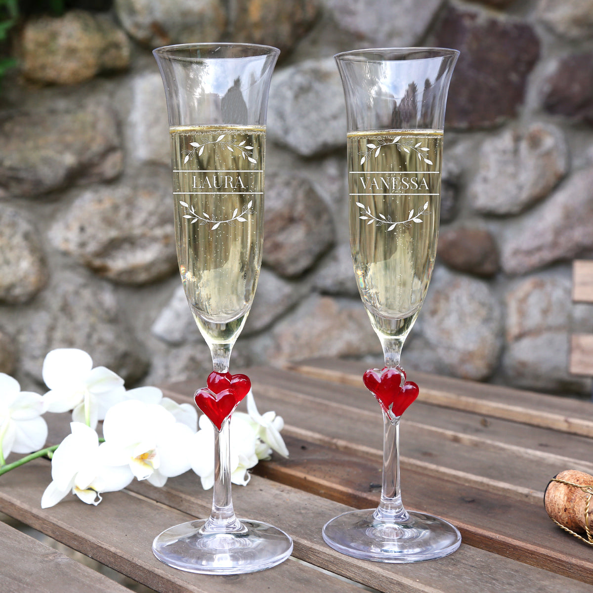 Sektglas 175 ml mit personalisierter Gravur - Blumen-Design