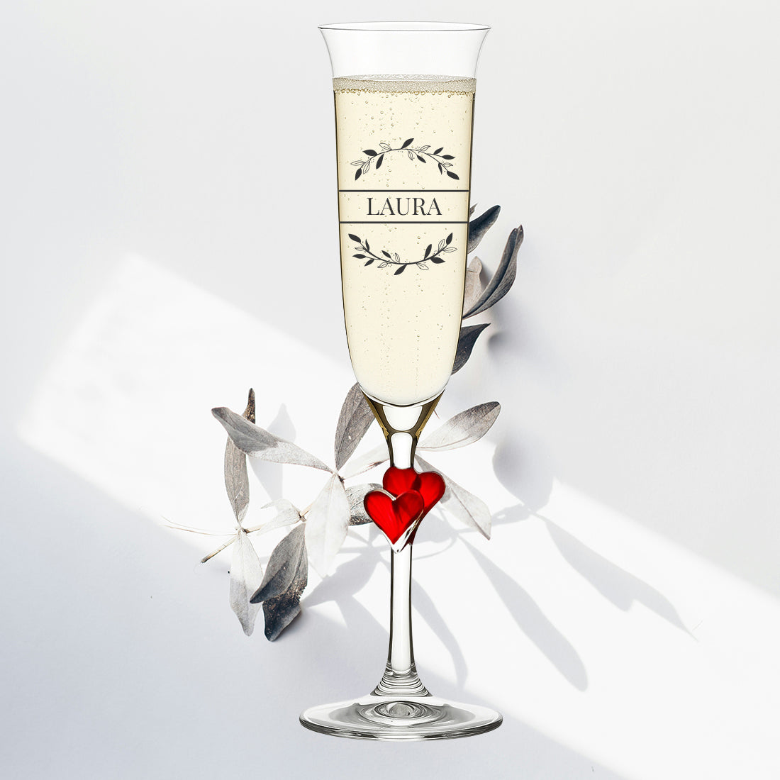 Sektglas 175 ml mit personalisierter Gravur - Blumen-Design