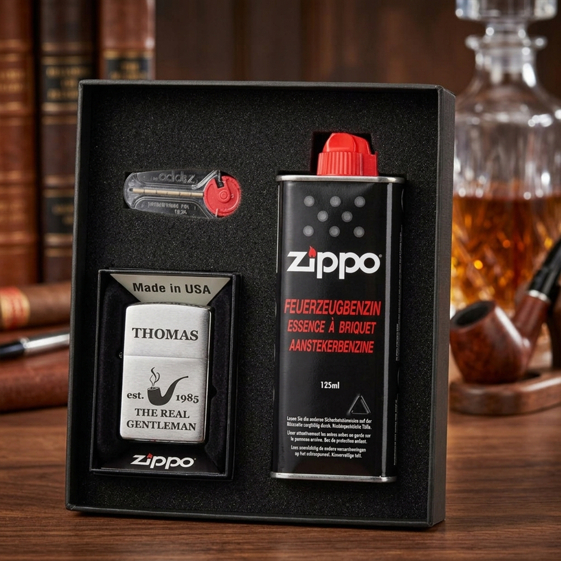 Zippo-Geschenkset 3-teilig "Real Gentleman" mit Gravur