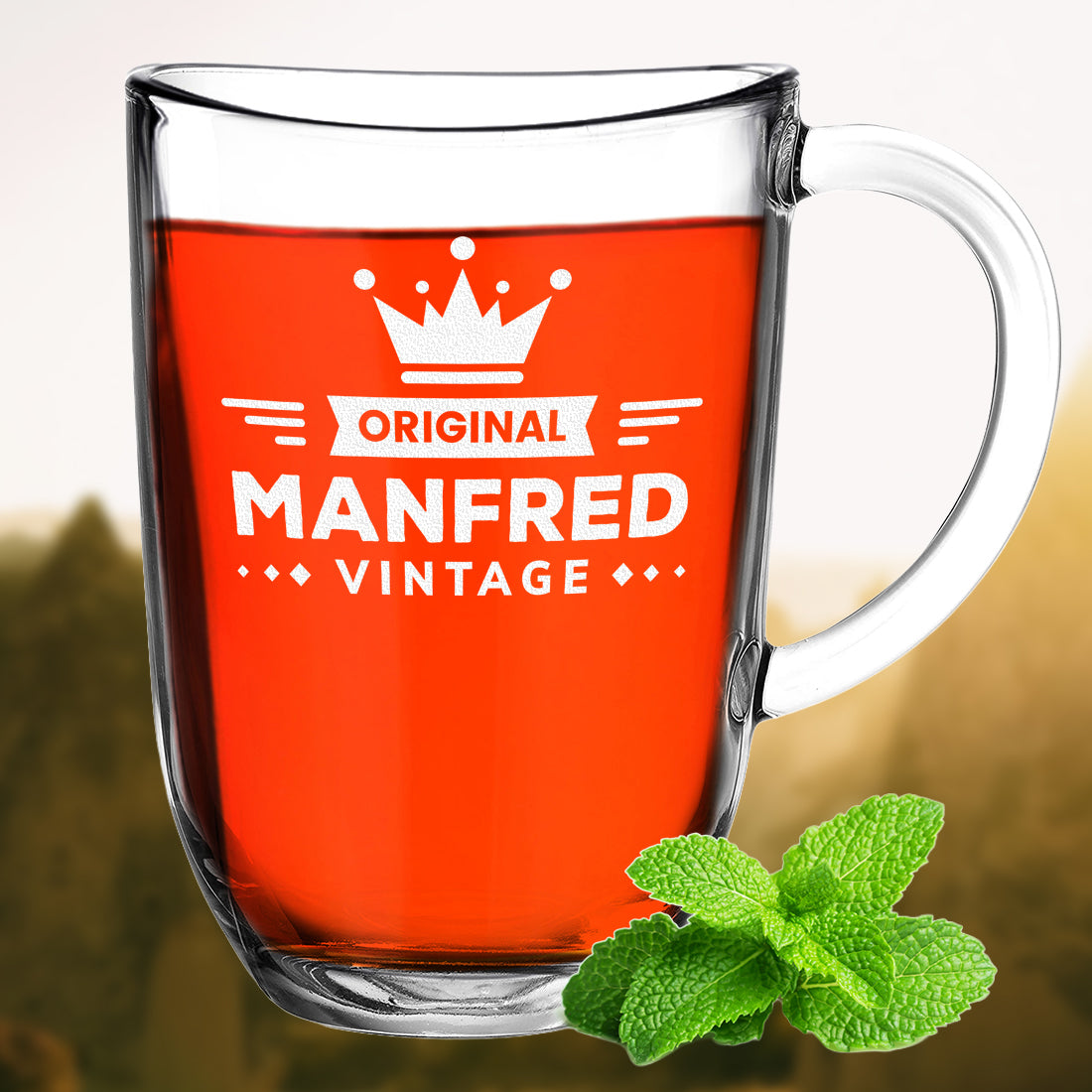 Teebecher aus Glas 380 ml mit Motiv Gravur "Vintage"