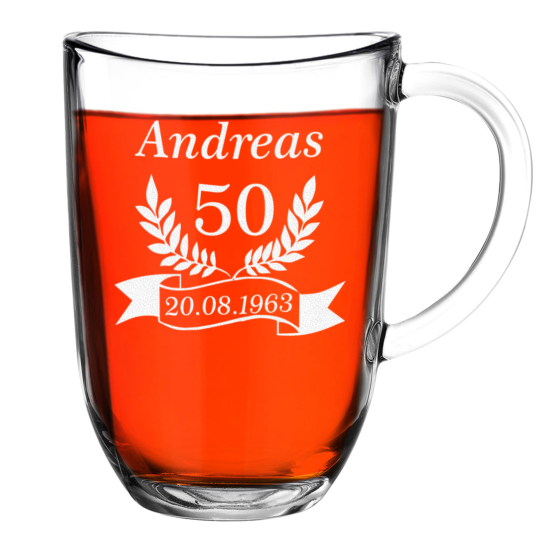 Moderne Teetasse aus Glas 380 ml mit Gravur
