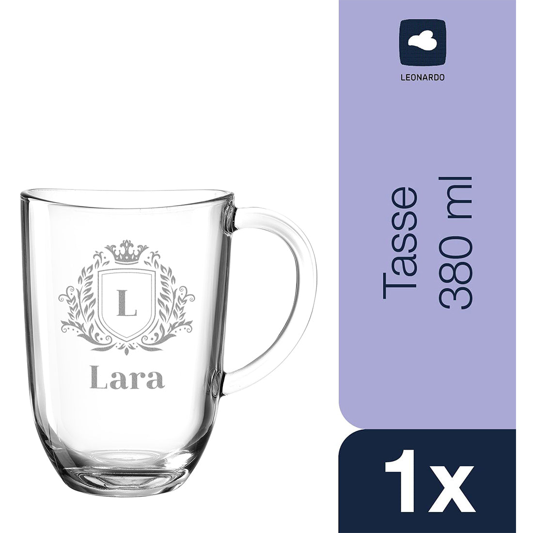 Tee Glastasse groß 380 ml personalisierter Gravur - Motiv Wappen