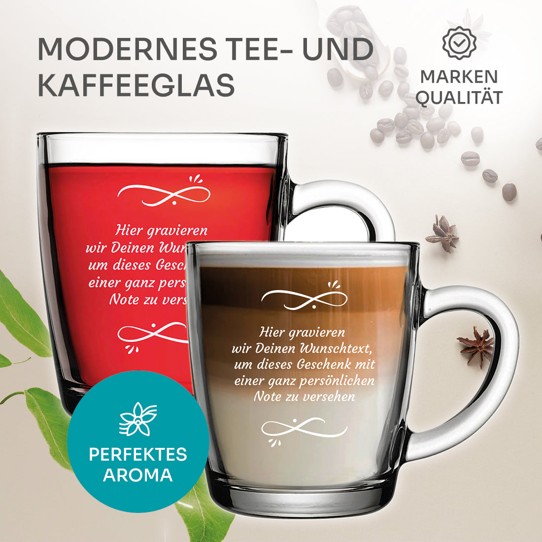 Teetasse aus Glas 340 ml mit Wunschtext