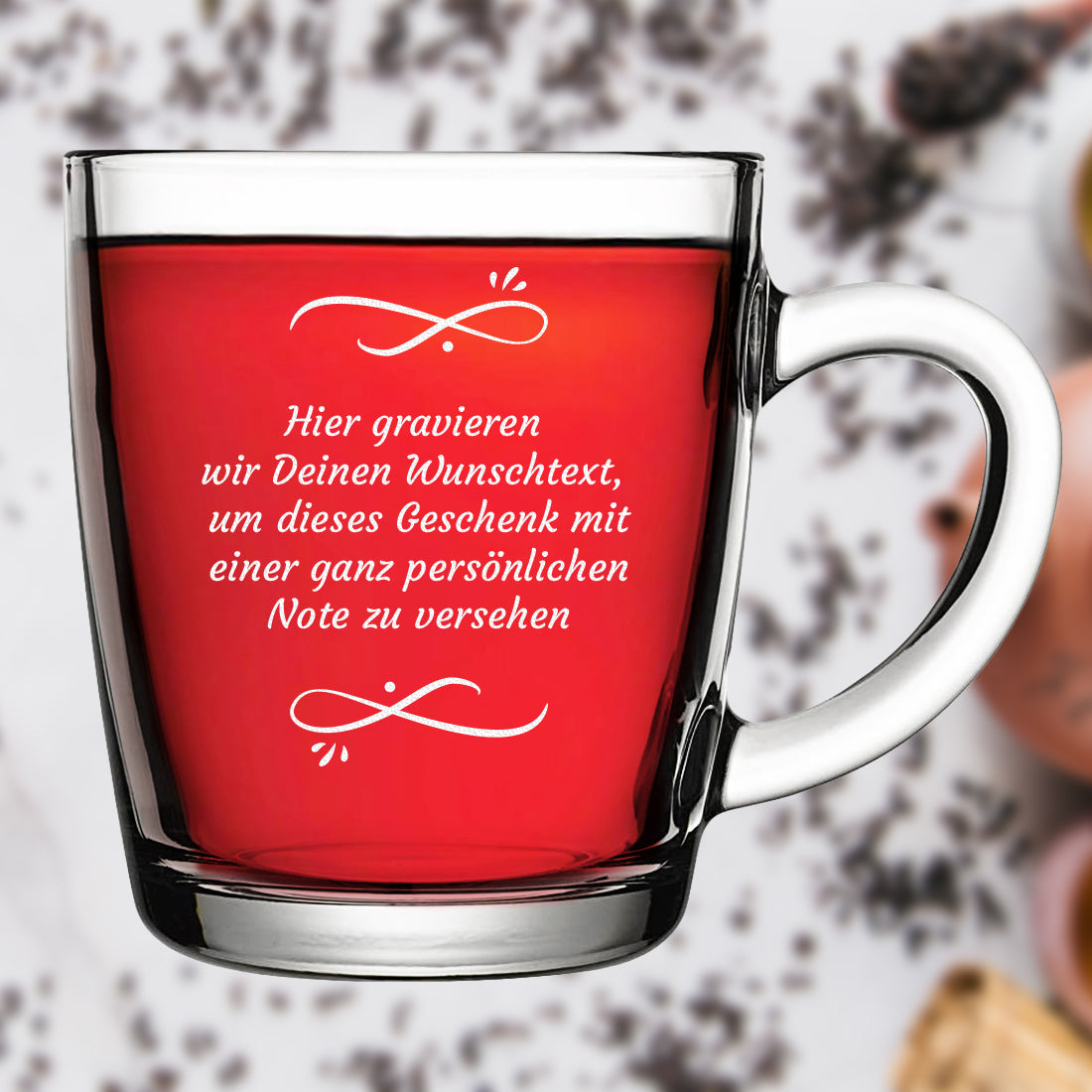 Teetasse aus Glas 340 ml mit Wunschtext