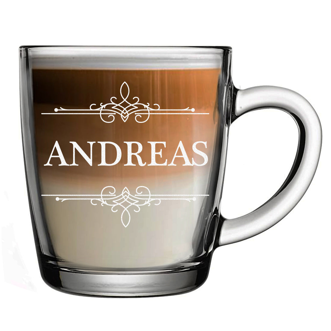 Teetasse aus Glas 340 ml mit personalisierter Gravur - Motiv "Ornament"